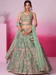 panchhi Embroidered Sequinned Semi-Stitched Lehenga & Unstitched Blouse With Dupatta