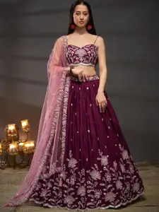 panchhi Embroidered Sequinned Semi-Stitched Lehenga & Unstitched Blouse With Dupatta