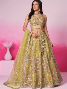 panchhi Embroidered Sequinned Semi-Stitched Lehenga & Unstitched Blouse With Dupatta