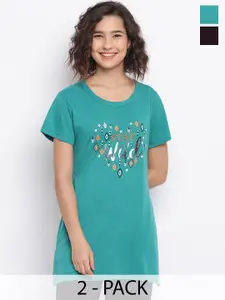 Duchess Women Pack Of 2 Printed Lounge Long T-Shirts