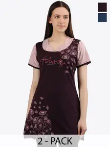 Duchess Women Pack Of 2 Printed Round Neck Short Sleeves Lounge T-shirts