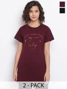 Duchess Women Pack Of 2 Printed Round Neck Short Sleeves Lounge T-shirts