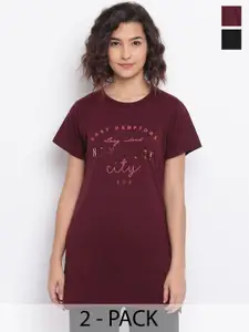 Duchess Women Pack Of 2 Printed Drop-Shoulder Lounge T-shirt