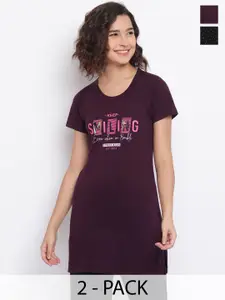 Duchess Women Pack Of 2 Printed Long Lounge T-Shirts