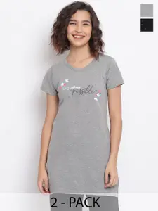 Duchess Women Pack Of 2 Printed Drop-Shoulder Lounge T-Shirt