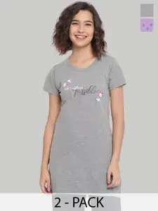 Duchess Women Pack Of 2 Printed Round Neck Short Sleeves Lounge T-shirts