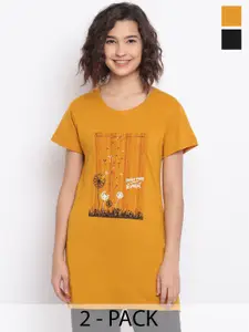 Duchess Women Pack Of 2 Printed Drop-Shoulder Lounge T-Shirt