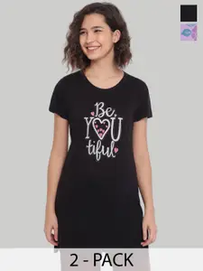 Duchess Pack Of 2 Women Printed Drop-Shoulder Lounge T-shirt