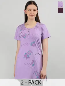 Duchess Women Pack Of 2 Printed Drop-Shoulder Lounge T-Shirt