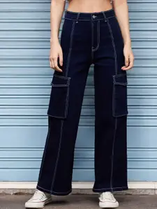 Miss Chase Women Wide Leg High-Rise Stretchable Denim Cargo Jeans