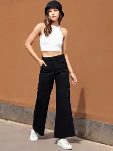 Miss Chase Women Wide Leg High-Rise Cotton Stretchable Jeans