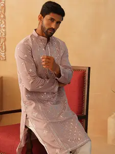 Jompers Geometric Embroidered Sequinned Straight Kurta with Pyjamas