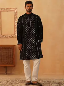 Jompers Geometric Embroidered Sequinned Straight Kurta with Pyjamas