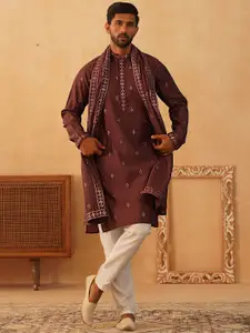 Jompers Floral Embroidered Sequinned Straight Kurta & Pyjamas With Dupatta