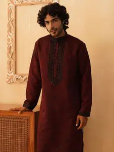 Jompers Geometric Embroidered Sequinned Straight Kurta with Pyjamas