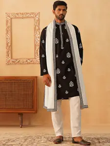 Jompers Floral Embroidered Sequinned Straight Kurta & Pyjamas With Dupatta