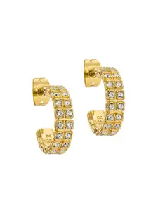 Ted Baker Gold-Plated Crystals Studded Brass Contemporary Half Hoop Earrings