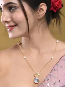Silvermerc Designs Gold-Plated Pearl Beaded & Kundan Necklace