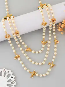 Silvermerc Designs Gold-Plated Layered Pearl & Kundan Beaded Necklace