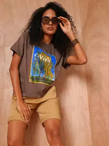 The Roadster Lifestyle Co Graphic-Printed Oversized Cotton T-Shirt