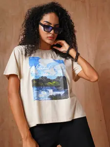 The Roadster Lifestyle Co Printed Oversized Cotton T-Shirt