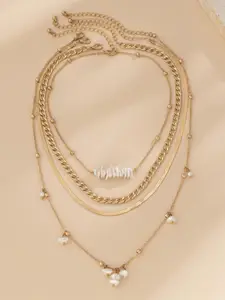 Niscka Set of 4 Gold Plated Artificial Beads Necklace