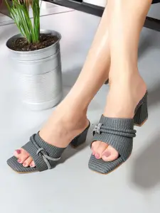 Carlton London Textured Block Heels Sandals with Western - Embellished