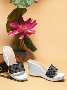 DressBerry PU Square Toe Wedge Heels Sandals With Western - Embellished