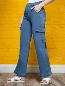 Miss Chase Women Wide Leg High-Rise Mildly Distressed Stretchable Cargo Styles Jeans