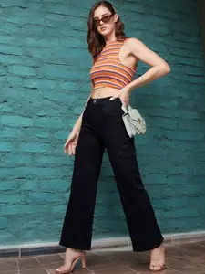 Miss Chase Women Wide Leg High-Rise Stretchable Jeans