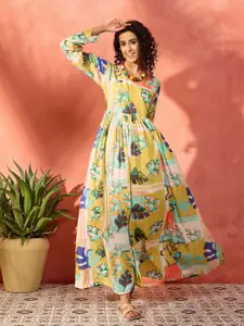 InWeave Tropical Printed Fit & Flare Maxi Dress