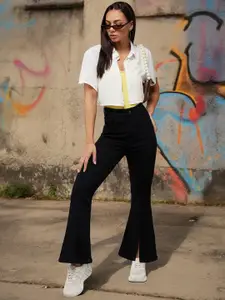 Miss Chase Women Bootcut High-Rise Slash Knee Stretchable Jeans