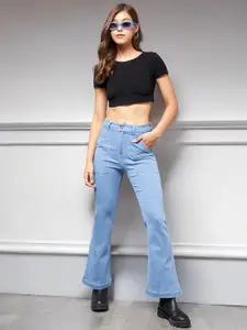 Miss Chase Women Bootcut High-Rise Low Distress Stretchable Jeans