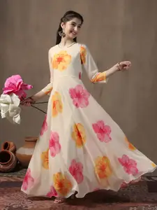 BAESD Girls Floral Printed Georgette Fit and Flare Maxi Ethnic Dress