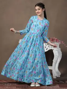 BAESD Girls Floral Print Georgette Maxi Fit & Flare Dress