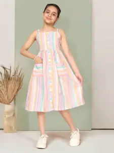BAESD Girls Striped A-Line Midi Dress