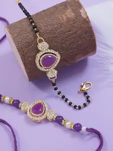 I Jewels Kundan Studded Bhaiya Bhabhi Mangalsutra Bracelet Rakhis With Roli Chawal