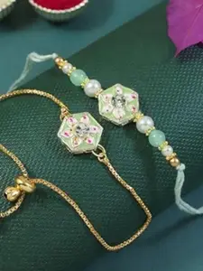 I Jewels Pearl Beaded Meenakari Bhaiya Bhabhi Lumba Bracelet Rakhis With Roli Chawal
