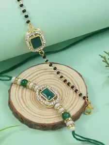 I Jewels Kundan Studded Pearl Bhaiya Bhabhi Mangalsutra Bracelet Rakhis With Roli Chawal