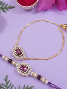 I Jewels Kundan Studded Pearl Bhaiya Bhabhi Lumba Bracelet Rakhis With Roli Chawal