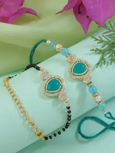 I Jewels Kundan Studded Bhaiya Bhabhi Mangalsutra Bracelet Rakhis With Roli Chawal