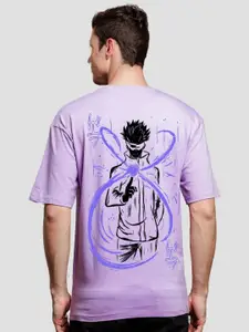 ADRO Men Typography Printed V-Neck Extended Sleeves Raw Edge T-shirt