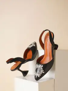 JM Looks Embellished Pointed Toe Kitten Heeled Pumps