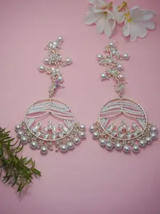 Niscka Silver-Plated Kundan and Pearl -Studded Circular Drop Earrings