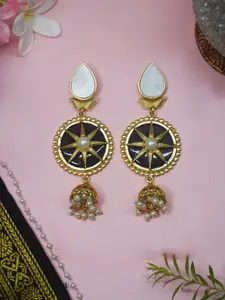 Niscka Gold-Plated Circular Stone-Studded Drop Earrings