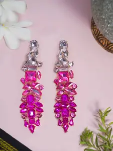 Niscka Rhodium-Plated Leaf Shaped Drop Earrings