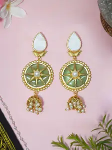 Niscka Gold-Plated Circular Stone-Studded Drop Earrings
