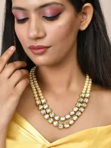 Silvermerc Designs Gold-Plated Kundan Studded & Pearls Beaded Layered Necklace