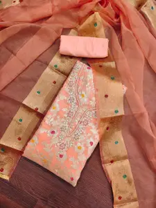 KALINI Floral Woven Design Beads and Stones Unstitched Dress Material