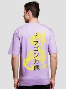 ADRO Men Typography Printed V-Neck Extended Sleeves Raw Edge T-shirt